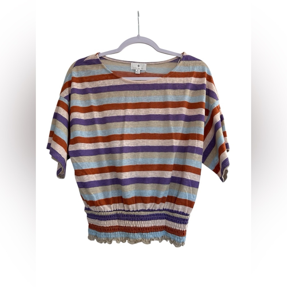 Socialite Rainbow Striped Scoop Neck Blouse Women’s Size M
